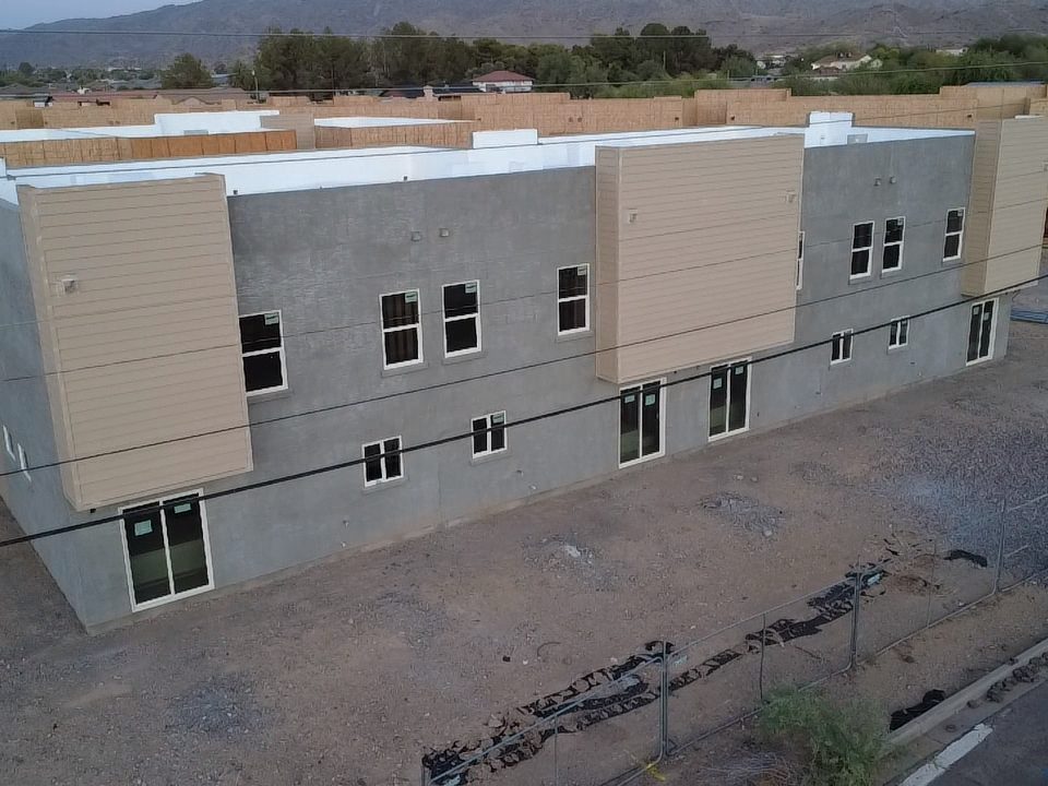 Aerial view of completed commercial stucco building
